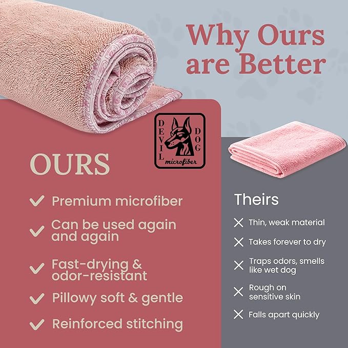 Premium Drying Towel – Large 24x35" Super Absorbent Microfiber Dog Bath Towel – Quick Dry, Soft & Durable Dog Towel for Drying Dogs – 1200 GSM Pink for Beach, Camping & Travel