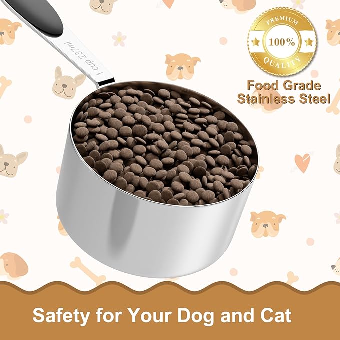 1 Cup Dog Food Scoop, Stainless Steel Scooper for Feeding Pet, Cat, Dog, Rabbit, Bird, Long Handle, Dishwasher Safe