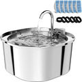PEKTACO Cat Water Fountain, 3.2L/108oz Stainless Steel Pet Water Fountain for Cats/Dogs Indoor, Dog Drinking Dispenser Metal Kitty Spout with 6 Filters+ 6 Sponges