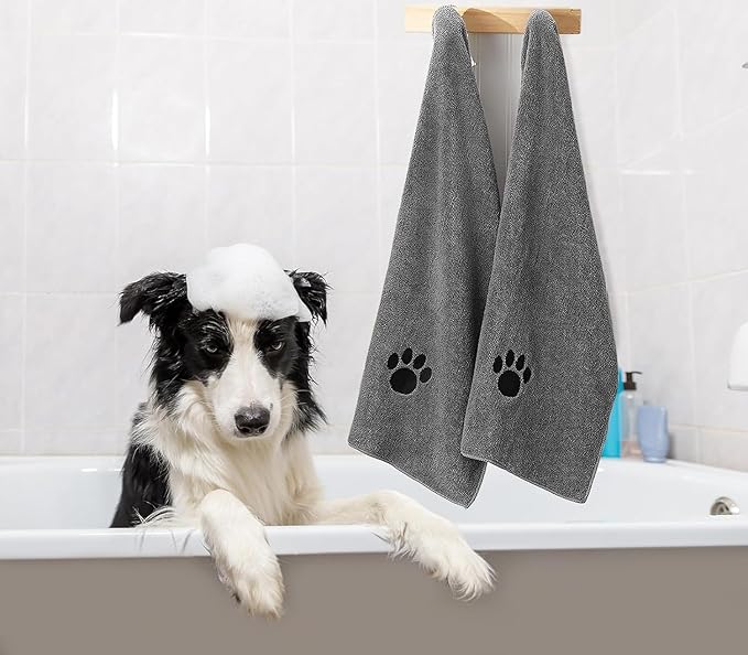 Microfiber Dog Towels for Drying Dogs, Super Absorbent and Soft Pet Grooming Towel, 40 Inch X 23.6 Inch, Perfect for Large, Medium or Small Dogs (Grey, 40''X23.6'' - 2pack)