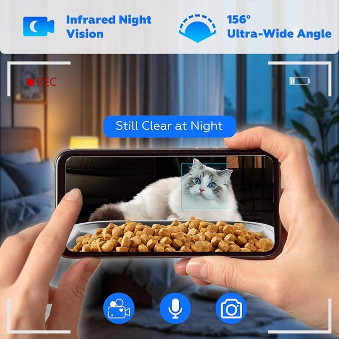 TYM Automatic Cat Feeder with 2 Camera for 2 Cats,7L Dog Automatic Feeder with Night Vision 2K 4MP 5G WiFi Dual Cat Feeder with Smart App Two Way Audio Privacy Masking Stainless Steel