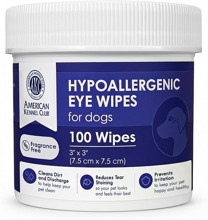 AKC Pet Eye Wipes for Dogs & Cats – Tear Stain Remover & Eye Discharge Cleaner – Hypoallergenic Grooming Wipes, 100 Count (Unscented) AKC 3 * 3" PET Eye Wipes UNSCENTED 100 Count