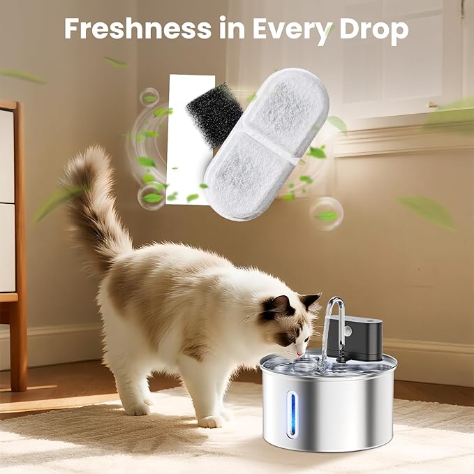 Cat Water Fountain Filter Replacement,36 Pcs(12 Carbon+ 12 Sponge+ 12 Cotton) for Pets Automatic Water Dispenser for Dogs, Compatible with 2.2L/3L/3.2L/3.5L/12L Stainless Steel Cat Fountains