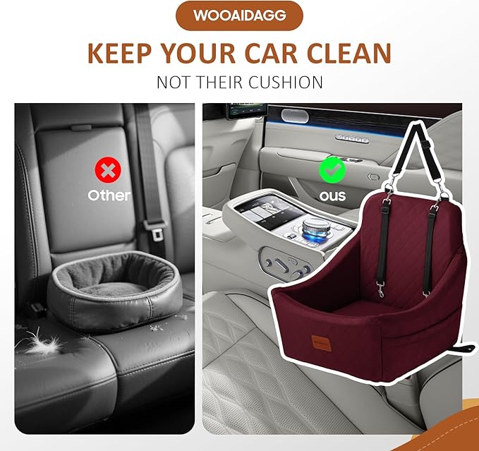 Dog Car Seat for Medium Sized Dogs Up to 40lbs,Comfy Pet Travel Car Bed with Seat Belt Channle,Fully Detachable and Washable,Adjustable Straps,2 Side Pockets,Easy to Install (Red)