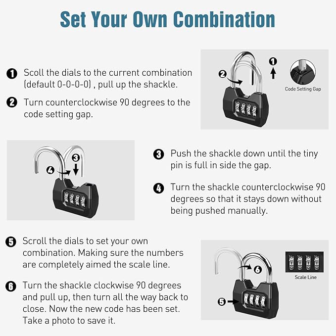 1 Pack disecu 4-Digit Combination Lock, Waterproof Outdoor Padlock for School Gym Locker, Fence, Gate, Shed, Storage Unit (Black)