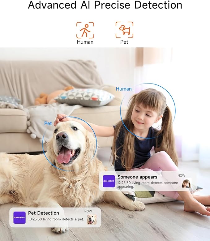 2 Pack 2.5K Cameras for Home Security, Non-Subscription AI Human/Pet/Crying Detection, 4MP Dog/Cat/Pet Camera Indoor with Phone App, Pan Tilt 2.4G WiFi Indoor Cameras, IR Night Vision, 2-Way Audio