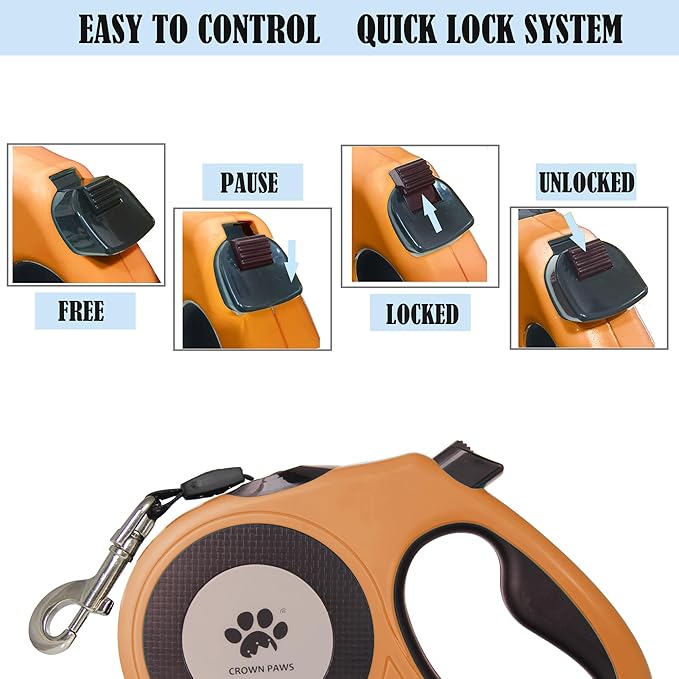 16 ft Retractable Dog Leash for Extra Large Dogs up to 130 lbs,Tangle-Free Nylon Tape,Orange Dan24 XL