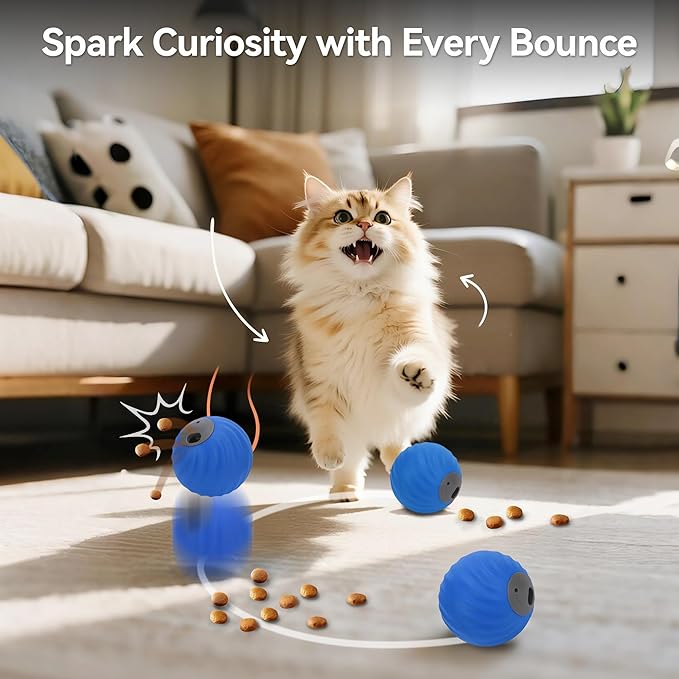 QKOQKO Interactive Dog Ball, USB Rechargeable Automatic Moving Dog Toy with Treat Dispenser, 2.87-Inch Washable TPU Puzzle Ball for Small & Medium Dogs, Exercise & Mental Stimulation – Blue