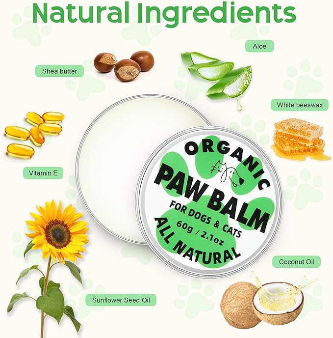 Dog Paw Balm & Nose Balm (2.1oz ), Lick-Safe | All-Natural Dog & Cat Paw Protector Soother with Organic Coconut Oil for dog Dry and Cracked Paws, Nose, Elbows for Hot Pavement & Winter Protection