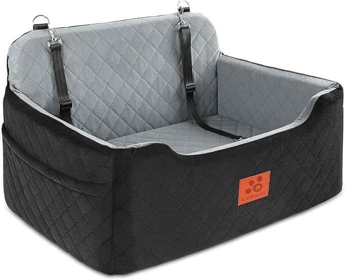 Dog Car Seat for Medium/Large Dogs,Pet Booster Car Seats for Under 50lbs or 2 Small Dogs, Detachable and Washable Pet Bed,Multi-Functional Travel Dog Bed(Black/Grey)