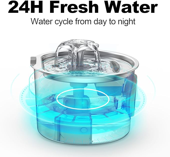 Cat Water Fountain Advanced 304 Stainless Steel 2.2L/74oz with Detachable Tank, Easy to Clean, Automatic Pet Fountain Quiet Cats Water Dispenser, Dogs (74oz Flower Style Cat Fountain + 3 Filters)