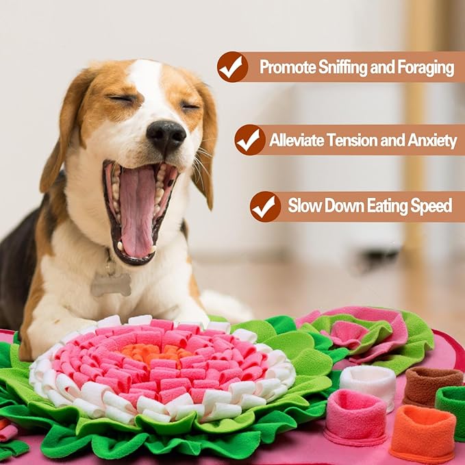 Snuffle Mat for Dogs, Pet Snuffle Mat for Small and Medium Dogs, Interactive Sniff Mat Feeding Mat for Puppies, Slow Feeder Dog Treat Mat for Training and Stress Relief (Bone Shape) (Pink, One Size)