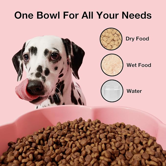 VETRESKA Elevated Dog Bowls Large, 64OZ Ceramic Raised Dog Bowl with Bamboo Stand, Flower-Shaped Food Water Bowl, Pet Feeding Dish Bowls for Medium/Large Dogs and Cats