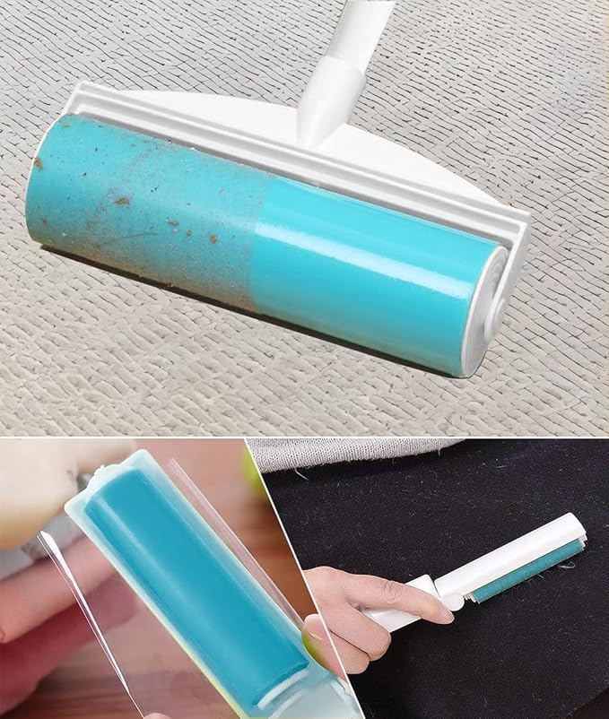 Washable Reusable Lint Roller, Large Retractable StickyLint Roller 8 inches Cat Dog Pet Hair Remover with 3-Foot Extendable Handle, Gel Sticky Picker Set Cleaner for Carpet, Clothes, Sofa