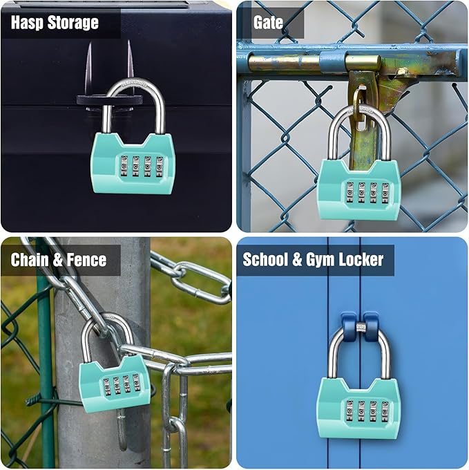1 Pack disecu 4-Digit Combination Lock, Waterproof Outdoor Padlock for School Gym Locker, Fence, Gate, Shed, Storage Unit (Turquoise)