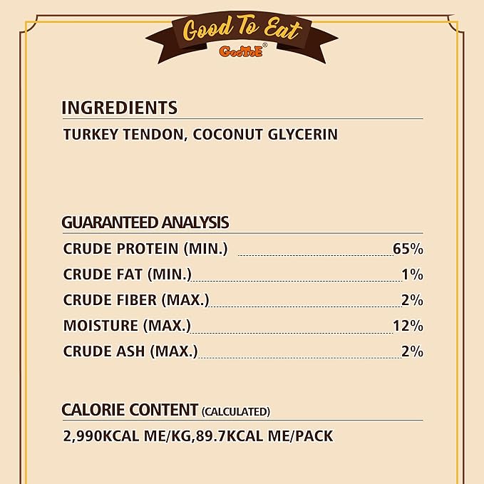 Gootoe Turkey Tendons for Dogs –All-Natural, Hypoallergenic Dog Treats, Rawhide Alternative, Long Lasting Puppy Chews, Healthy Dog Treats for Medium Breeds, Stick (M), 6 Count Pack