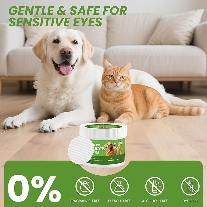 Dog Eye Wipes, Tear Stain Remover for Dogs & Cats - 100ct Hypoallergenic Pet Eye Cleaning Pads for Crust, Gunk & Discharge - Gentle Grooming Wipes for Sensitive Eyes, Wrinkles & Folds
