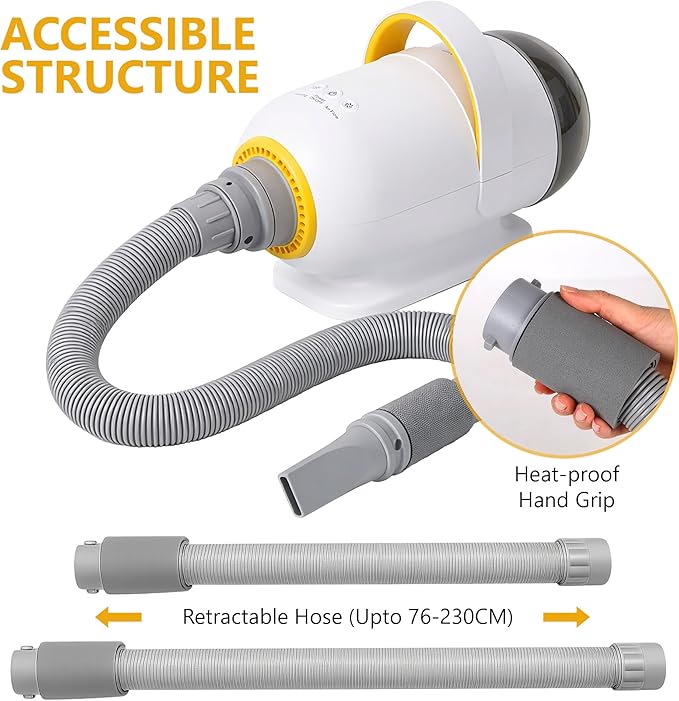 Dog Dryer & Vacuum (2 in 1) - 5.09HP/3800W High Velocity pet Dryer, Control Speed & Temperature, Low Noise Pet Dryer & Dog Grooming Vacuum for Shedding with 4 Nozzles for Home Pet Grooming