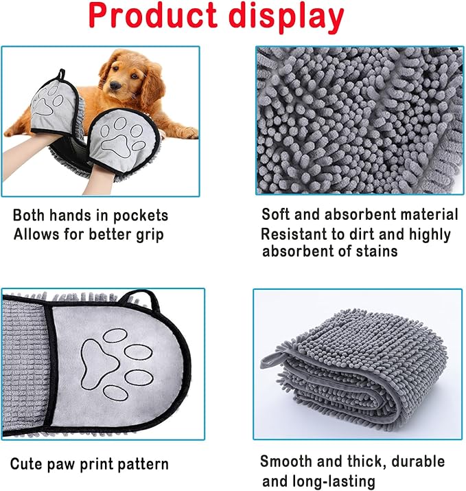 Quick Dry pet Dog Towels,Ultra Absorbent Microfiber, Suitable Dog and cat Bath Towel, Comfortable Hand Pockets, Indoor Outdoor Use,Durable Material,Machine Washable (30 * 13.7in)