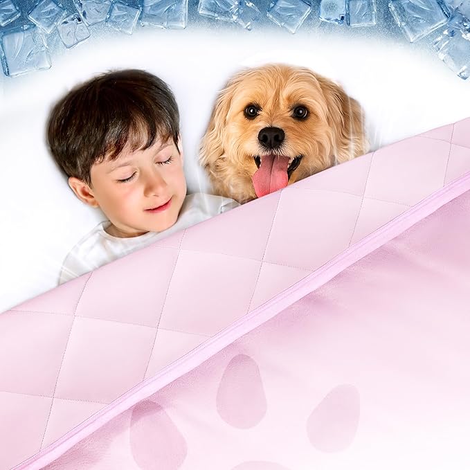 KASBAH Dog Cooling Blanket & Mat, Waterproof Pet Blankets for Couch, Bed and Car Seat, Washable Reversible Dog Blanket Throw (Cool & Warm), Q-MAX >0.5, 28 x 40 Inch