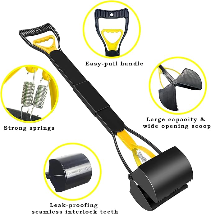 28 Inch Long Handle Pooper Scooper for Small & Large Dogs, Foldable Dog Poop Picker Upper for Yard, Avoid Bending Over for Easy Pick Up