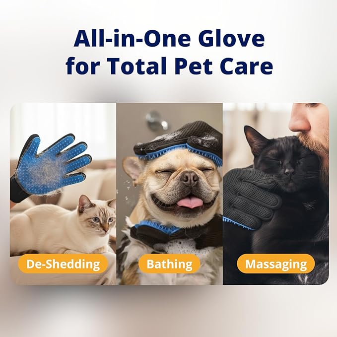 Silent Groom Pro Grooming Glove for Dogs, Cats, Rabbits & Horses | 2-in-1 Pet Brush & Deshedding Tool | Gentle Bathing & Cleaning for Long & Short Hair | Grooming Supplies for Pet Fur Control