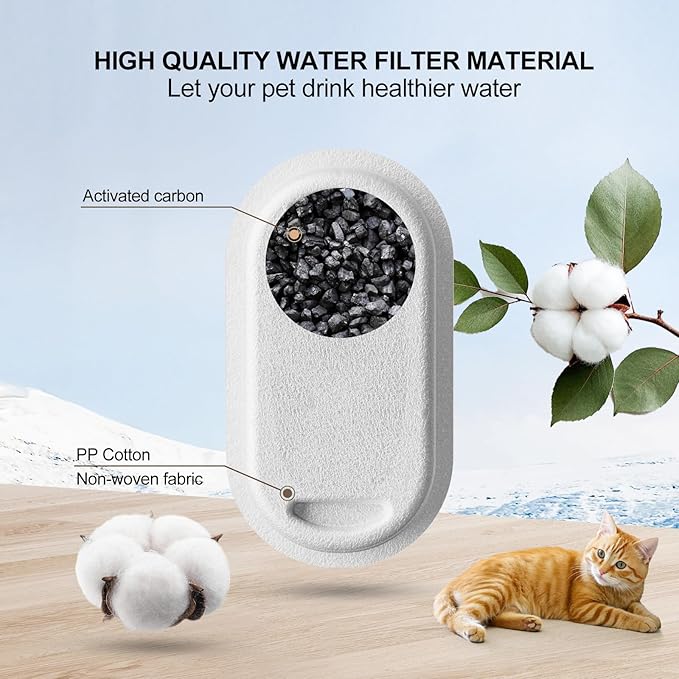 Cat Water Fountain Filters, 16 Pack Cat Fountain Replacement Filters for Stainless Steel 84oz/2.5L Adjustable Water Flow Pet Fountains (8 Filters&8 Sponges)