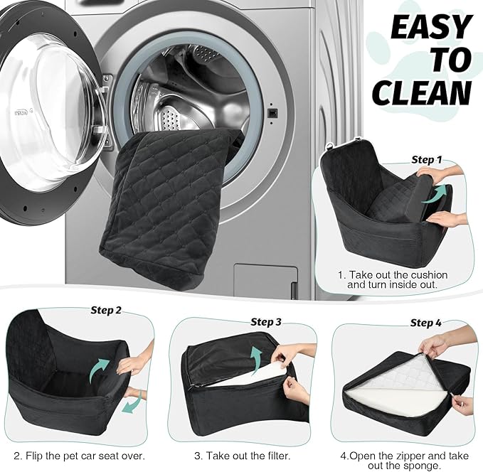 Dog Car Seat for Medium Dogs Up to 40lbs,Fully Detachable and Washable,Memory Foam Covered Soft Fabric,Easy to Install with Adjustable Straps,Anti-Slip Base,Two Side Pockets(Black,Medium)