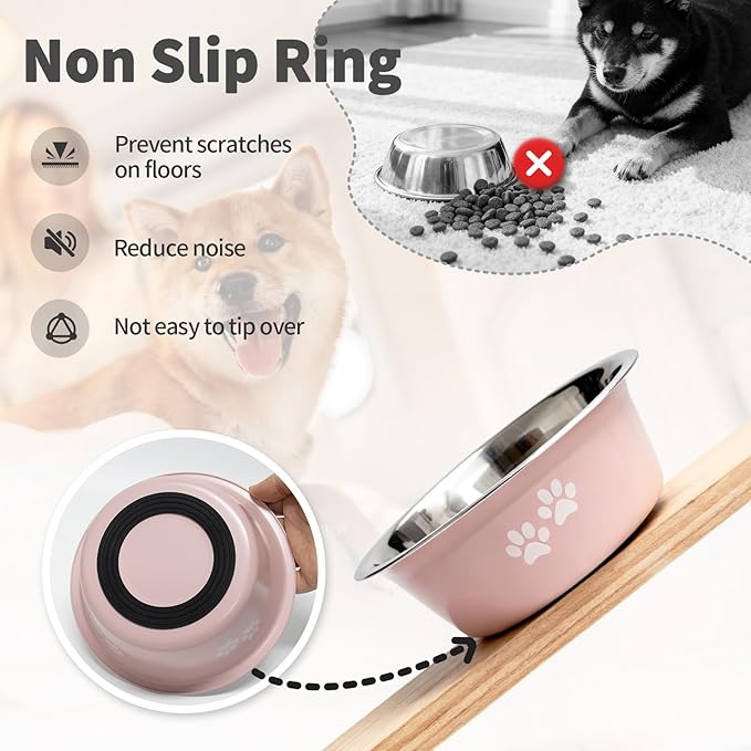 [4 Pack] Stainless Steel Dog Bowls, Metal Dog Food and Water Bowl with Non-Slip Quiet Bottom, Easy to Clean, Dishwasher Safe, Ideal for Medium Small Dogs