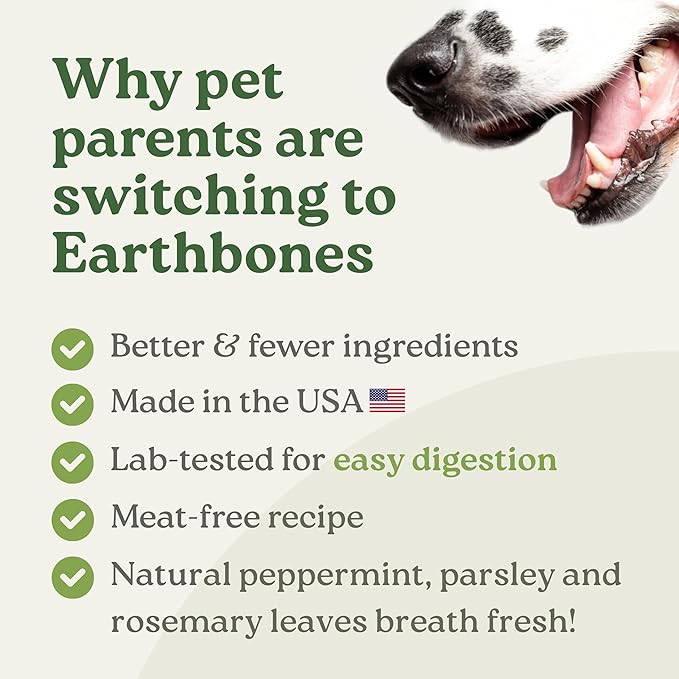 Presidio Earthbones (Formerly Terrabones) Dental Chews, Dog Teeth Cleaning Treat, Large, 6 Treats