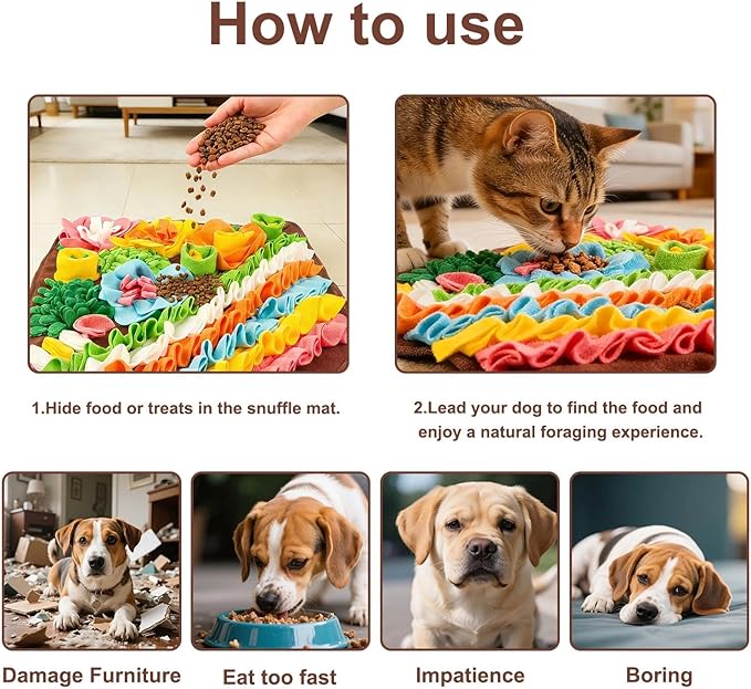 Large Snuffle Mat for Dogs - Dog Snuffle Mat for Slow Feeder, Reduce Boredom, Fun Foraging Mats for Large Medium Dog Sniff Mats for Dogs 19.5in Brown