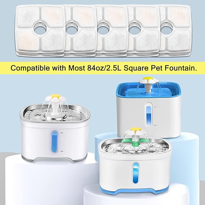 Cat Water Fountain Filters, 16 Pack Replacement Filter Fit for Top Square 84oz/2.5L Cat Pet Fountain, 3 Filtration System.Not compatible with 95oz/2.8L Pet Fountain
