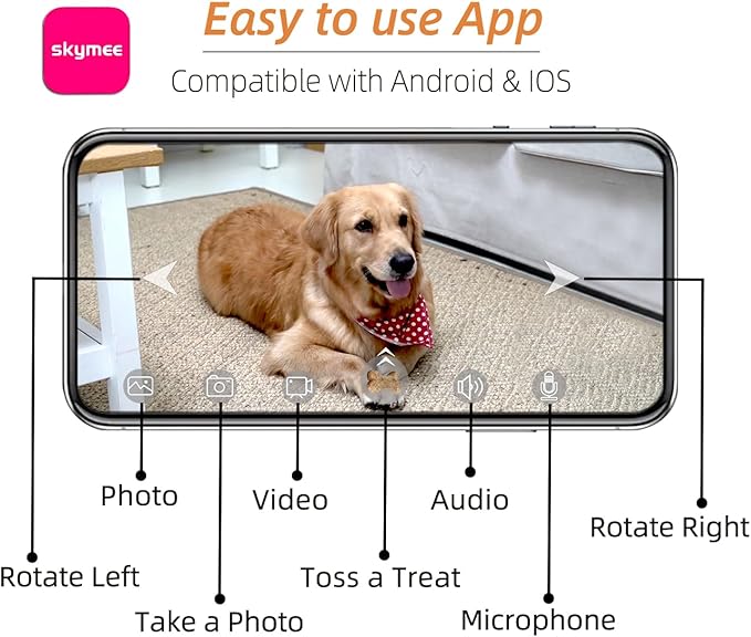 Petalk AI II Dog Camera Automatic Treat Dispenser, 5G WiFi Pet Camera with 180° Pan Full-Room View