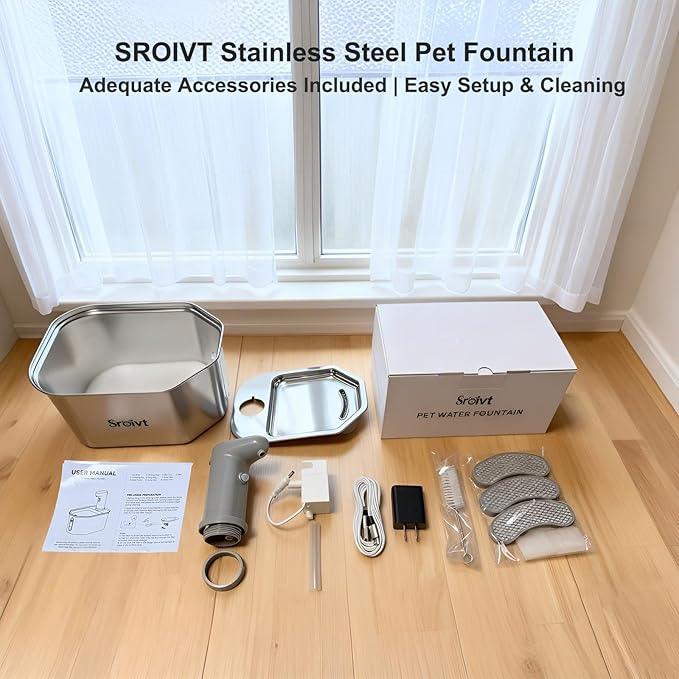Cat Water Fountain Stainless Steel - cat Fountain - Water Fountains for Cats - pet Water Fountain - Dog Water Fountain - Stainless Steel cat Water Fountain Cordless - 88oz/2.6L,4Filters