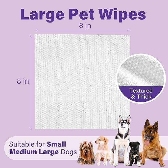 Prime Pets Dog Wipes for Paws and Butt, 100 Count, 8" x 8" Hypoallergenic Pet Wipes for Dogs Cats Cleaning Deodorizing, Lavender Scented, Thick Puppy Wipes for Ears, Eyes, Body and Teeth