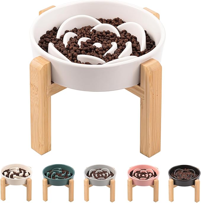 White Ceramic Slow Feeder Dog Bowl for Medium and Large Breed,Elevated/Raised 1.5 Cup 8.26 in Slow Feeding Bowl,Puzzle Dog Food Bowl for Fast Eater,Maze Dish for Fast Eater