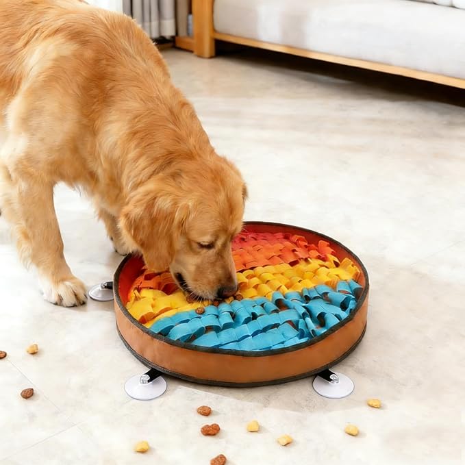 Snuffle Mat for Dogs Large Breed - 20 Inch Round Dog Sniffing Mat with 3 Suction Cups & Non-Slip Base, Slow Feeder Puzzle Toy for Mental Stimulation, Anxiety Relief, Durable Machine Washable (Rainbow)