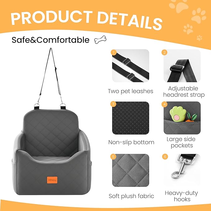 Dog Car Seat for Small Dog with Washable Mat, Memory Foam Booster Seat for Dogs Under 30lb, Elevated Pet Seat with Pockets, Anti-Slip Bed for Car, Perfect for Front & Back Seats with Safety Leash