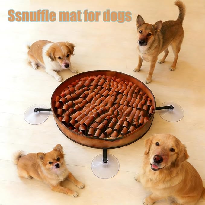 Snuffle Mat for Dogs Large Breed - 20 Inch Round Dog Sniffing Mat with 3 Suction Cups & Non-Slip Base, Slow Feeder Puzzle Toy for Mental Stimulation, Anxiety Relief, Durable Machine Washable (Brown)