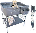 Elevated Dog Bathtub, Portable Dog Washing Station for Home with Towel Bar & Storage, Folding Pet Bath Tub for Small & Medium Dogs
