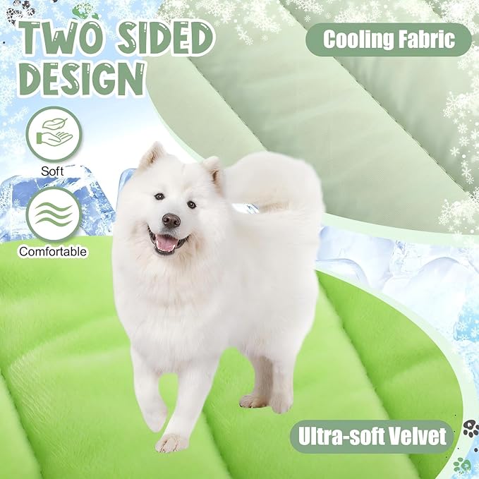 Tinideya 4 Pack Dog Cooling Mats with Storage Bags 35"x22" Ice Green Cooling Mat for Dogs Cats Washable Foldable Pet Self-Cooling Mat and Sleeping Pad for Summer Crate Bed Indoor and Outdoor Floor