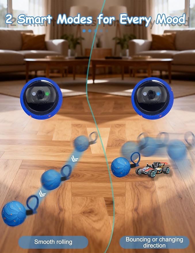 Interactive Dog Ball for Medium Large Dogs Automatic Motion-Activated Toy with Rope Handle 2 Play Modes Rotating Bouncing E-TPU Material IP54 Water-Resistant