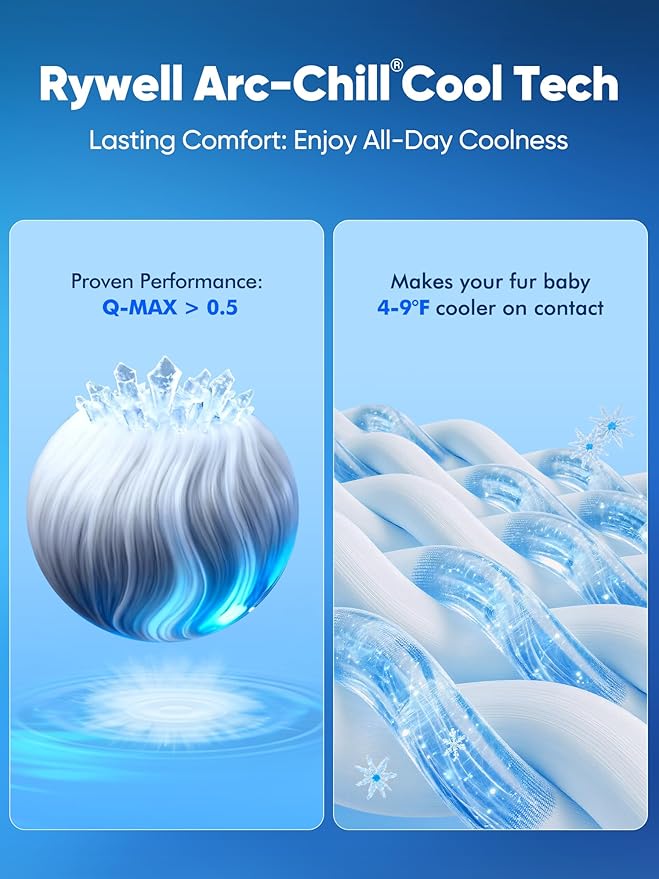 Rywell Dog Cooling Mat 2.0,44 * 32 Thicken Cooling Mat for Extra Large Dog, Internal Waterproof& Endothermic Color Changing Arc-Chill Cool Fiber(QMAX>0.5) for Pet in Summer, Washable, Non-Toxic