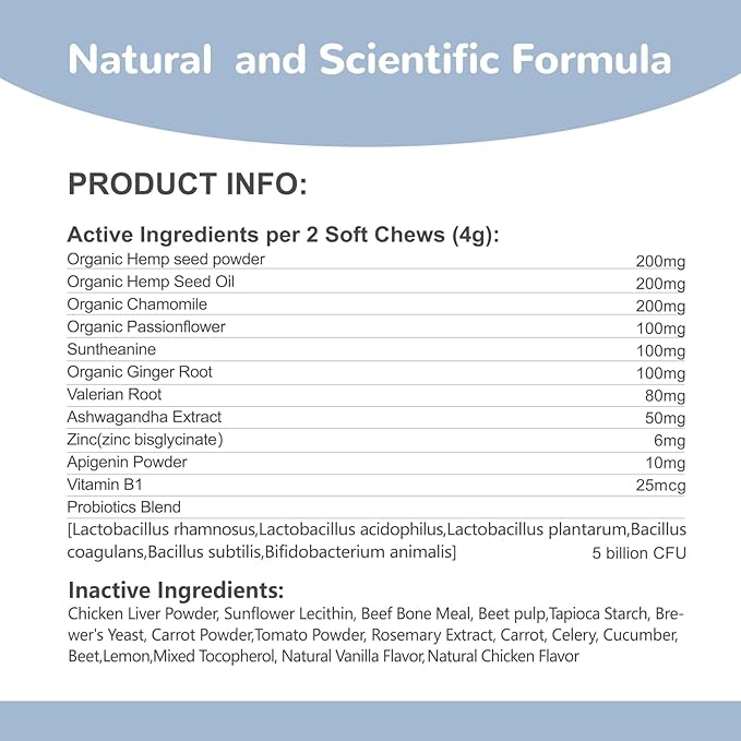 Calming Chews for Dogs with Natural Plant Extracts for Fireworks, Storms, Thunder, Barking, Separation, 200 Count