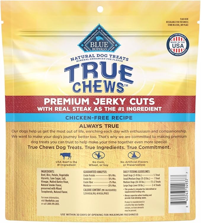 Blue Buffalo True Chews Premium Jerky Cuts Dog Treats, Made in the USA with Natural Ingredients, Beef, 20-oz Bag