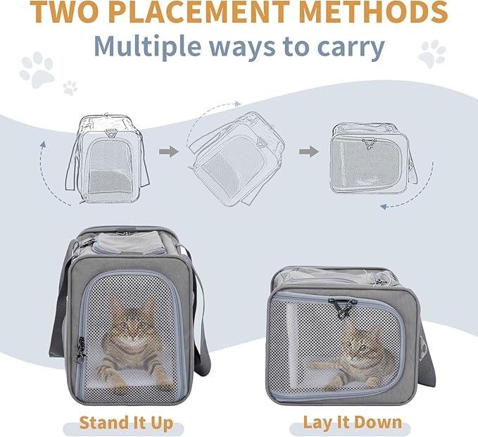 ‌Petsfit Airline Approved Pet Carrier for Small Cats, 16.5x8.6x11 TSA Approved Carrier, with Removable Dual-Sided Padding (2-Way Placement) - Fits Under Most Airplane Seats, Escape Proof (Grey)