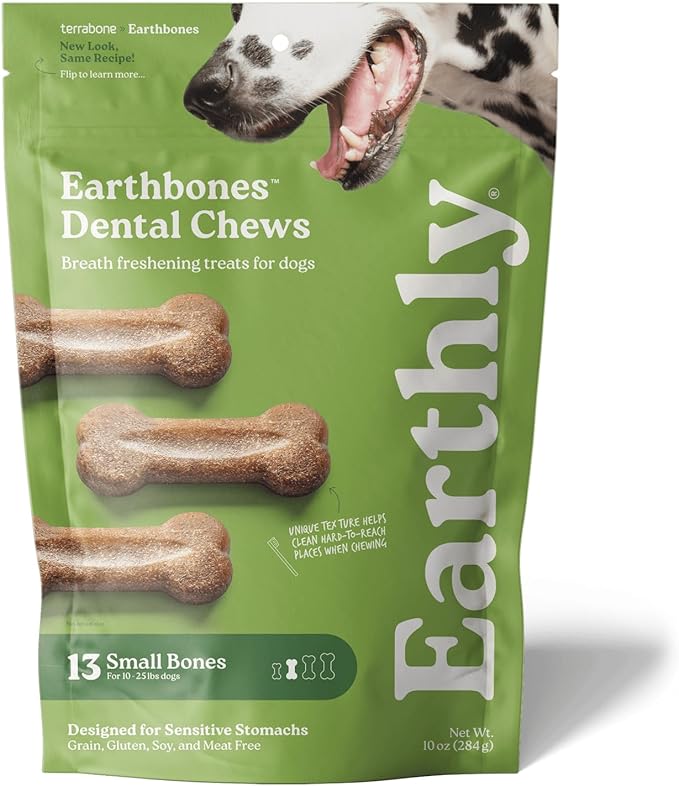 Earthbones (Formerly Terrabones) Dental Chews, Dog Teeth Cleaning Treat, Small, 13 Treats
