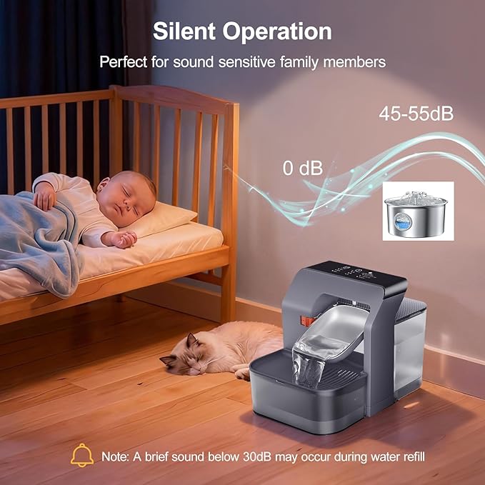 Cat Water Fountain No Filter, Wastewater Separation Cat Water Dispenser, 3.2L Rechargeable Pet Water Fountain for Cats & Small Dogs Indoor, Stainless Steel Bowl