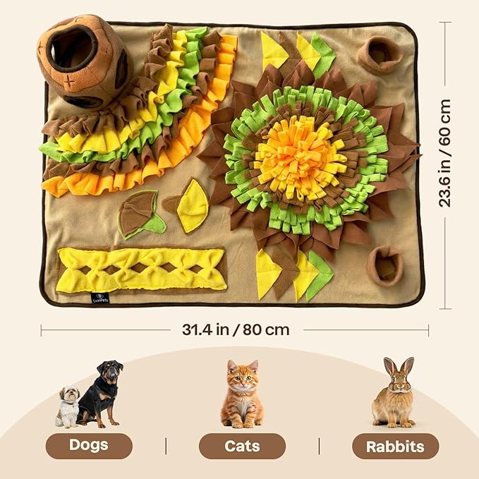 Interactive Dog Snuffle Mat for Slow Feed & Digestion Support - Large 31×24 in, Multicolor Mat with Washable Fleece, Non-Slip Backing - Mental Stimulation & Puzzle Toys for Dogs of All Breeds