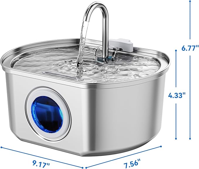 Cat Water Fountain Stainless Steel: 108oz/3.2L Cat Fountain for Drinking - Pet Water Fountain Inside - Automatic Dog Watering Dispenser Bowl - Pet Feeding & Watering Supplies - Water Level Window